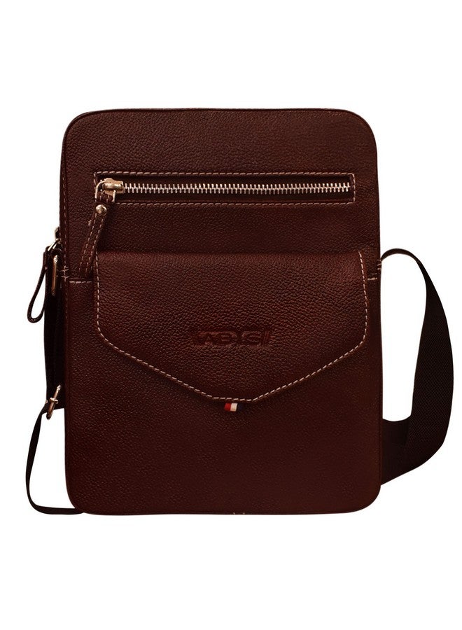 ABYS Genuine Leather Brown Messenger Bag||Coin Purses & Pouches||Neck Pouch||Collage Bag||Hand Bag with Adjustable Strap For Men And Women (IN05DB) - Image 1