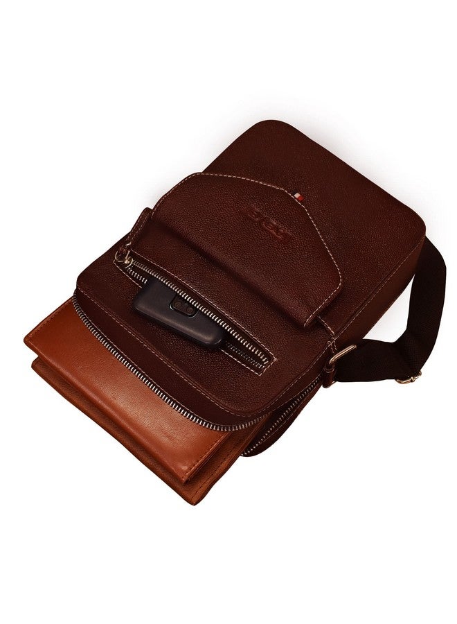 ABYS Genuine Leather Brown Messenger Bag||Coin Purses & Pouches||Neck Pouch||Collage Bag||Hand Bag with Adjustable Strap For Men And Women (IN05DB) - Image 4