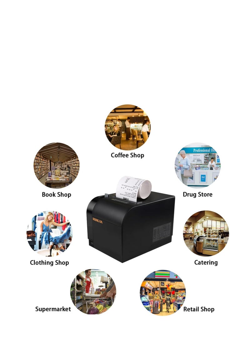 Rongta Thermal Receipt Printer, 80mm Receipt Printers, Thermal Pos Printer with Auto Cutter Support Cash Drawer,USB Serial Ethernet Support ESC/POS, Compatible with Windows/Mac/Linux - Image 3
