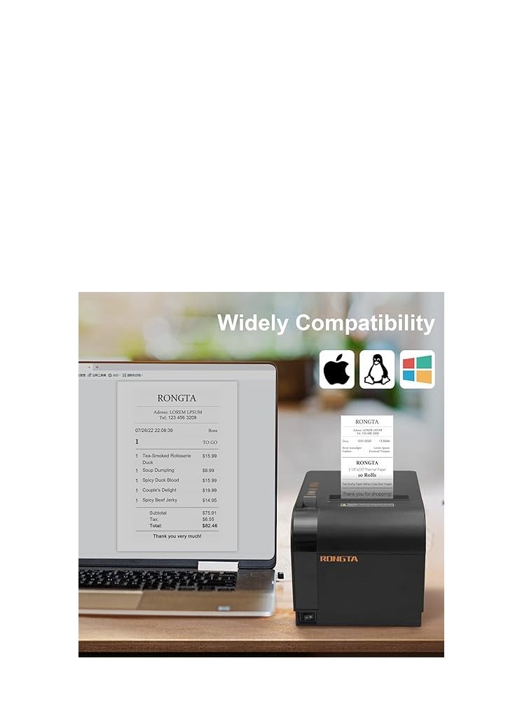 Rongta Thermal Receipt Printer, 80mm Receipt Printers, Thermal Pos Printer with Auto Cutter Support Cash Drawer,USB Serial Ethernet Support ESC/POS, Compatible with Windows/Mac/Linux - Image 5