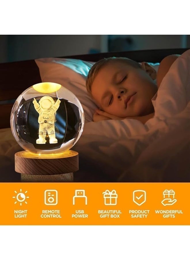3D Colorful Night Light, Astronaut Crystal Ball, USB Powered, Colorful Crystal Home Gift, Birthday Gift for Teenagers, Boys, and Girls - Image 3