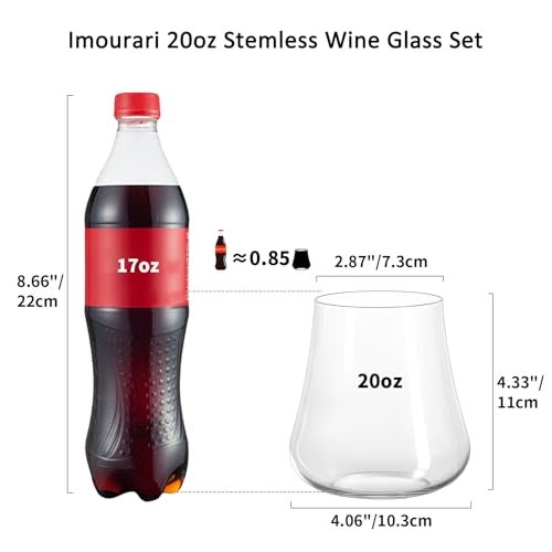 Imourari Large Stemless Wine Glasses Set of 4 20oz Clear Hand Blown LeadFree Crystal Dishwasher Safe No Stem Red Wine Glass Cups for Birthday Wedding Party - Image 3