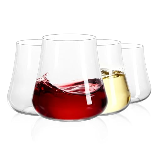 Imourari Large Stemless Wine Glasses Set of 4 20oz Clear Hand Blown LeadFree Crystal Dishwasher Safe No Stem Red Wine Glass Cups for Birthday Wedding Party - Image 1