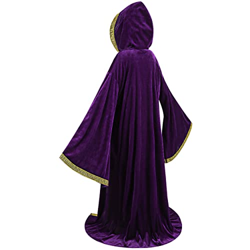 TOONRAIN Velvet Wizard Hooded Robe for Adult, Medieval Cape Renaissance Cloak for Men Women Halloween Costume (Purple,140cm) - Image 3