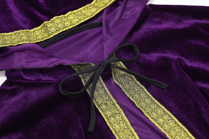 TOONRAIN Velvet Wizard Hooded Robe for Adult, Medieval Cape Renaissance Cloak for Men Women Halloween Costume (Purple,140cm) - Image 4