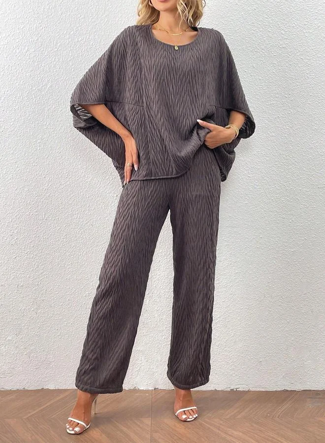 Take Two Take Two Grey Textured Plisse Top and Pants Co-Ords