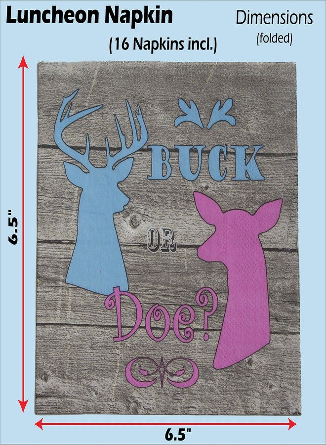 Havercamp Buck or Doe? Gender Reveal Party for 16 guests! Kit includes 16 ea. Lg. 9” Dinner Plates and Luncheon Napkins, a Decorative Hanging Banner and a Lg. Table Cover. - Image 5