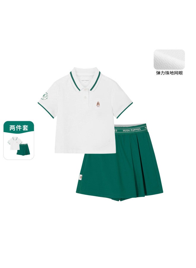 Hush Puppies Fashion Girls' Sportswear Summer Outfit Stretchy Running Children's School Uniform Two-piece Set - Image 2