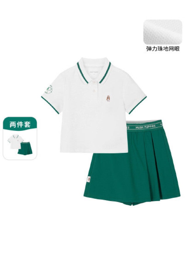 Hush Puppies Fashion Girls' Sportswear Summer Outfit Stretchy Running Children's School Uniform Two-piece Set - Image 1