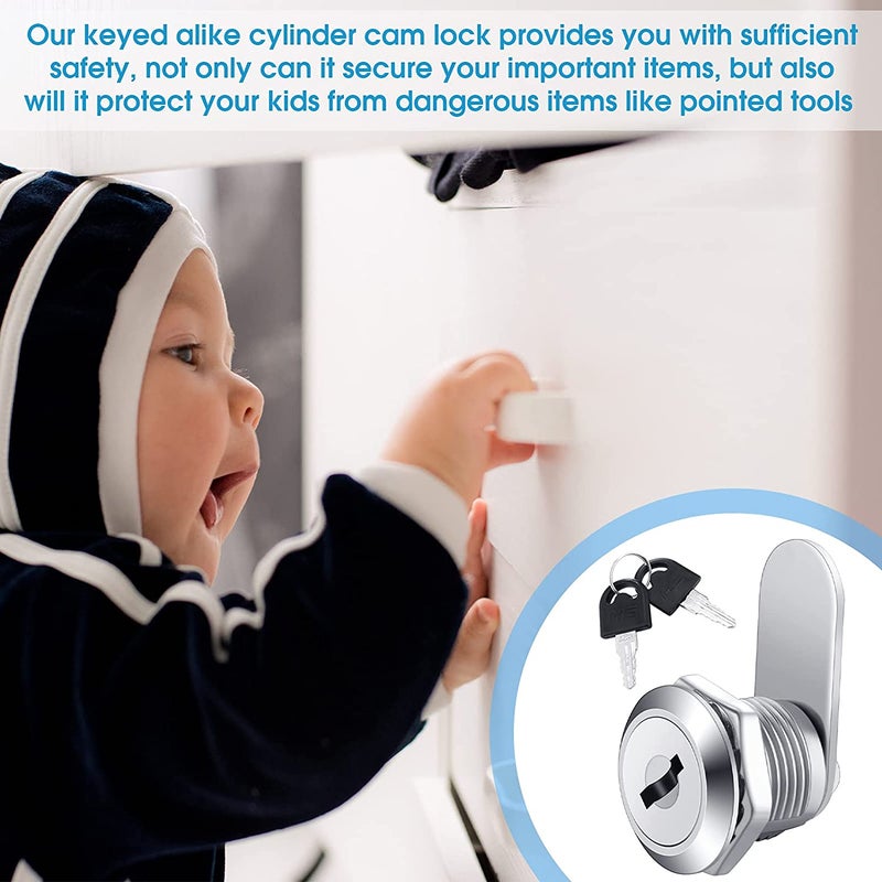 12 قفل كام خزانة مفتاح متشابه أسطوانة قفل كام 5/8 بوصة قفل درج من سبائك الزنك قفل أسطوانة ملف آمن أقفال كام مفتاحية مع 24 مفتاحًا لملف آمن ودرج ومدينة ومركبة رفرفية (RV) - Image 5