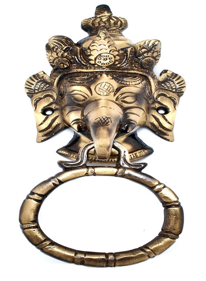 Two Moustaches Crown Ganesha Brass Door Knocker, Front and Main Doors, Pooja Room, Dimensions: Length: 3.5 inches (8.7 cm), Width: 2 inches (5 cm), Height: 8 inches (20 cm) - Image 4