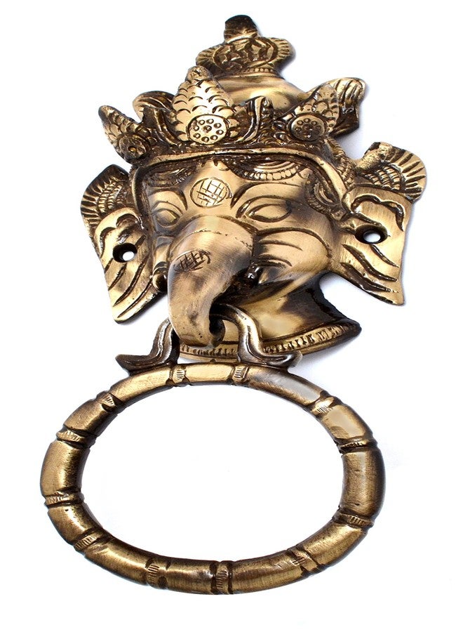Two Moustaches Crown Ganesha Brass Door Knocker, Front and Main Doors, Pooja Room, Dimensions: Length: 3.5 inches (8.7 cm), Width: 2 inches (5 cm), Height: 8 inches (20 cm) - Image 2