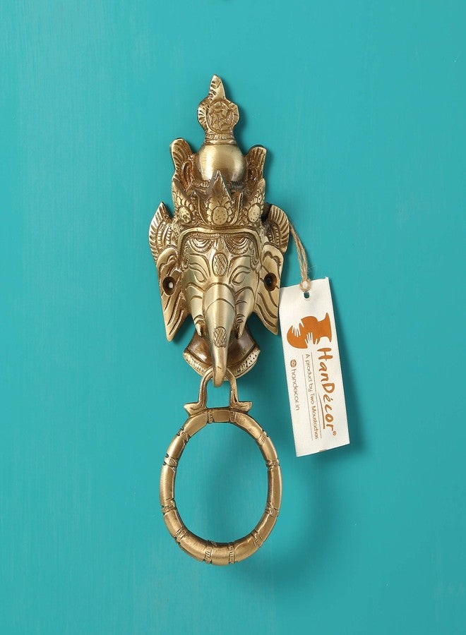 Two Moustaches Crown Ganesha Brass Door Knocker, Front and Main Doors, Pooja Room, Dimensions: Length: 3.5 inches (8.7 cm), Width: 2 inches (5 cm), Height: 8 inches (20 cm) - Image 3