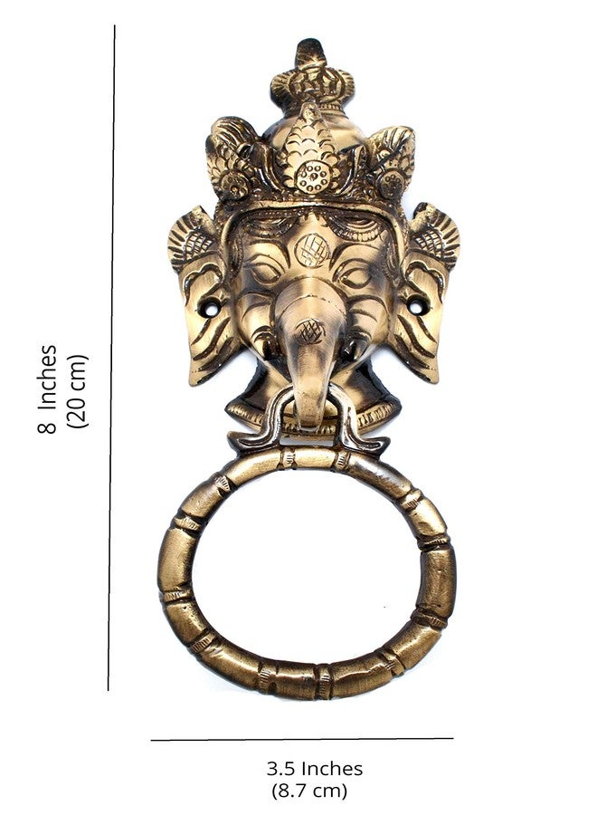 Two Moustaches Crown Ganesha Brass Door Knocker, Front and Main Doors, Pooja Room, Dimensions: Length: 3.5 inches (8.7 cm), Width: 2 inches (5 cm), Height: 8 inches (20 cm) - Image 5