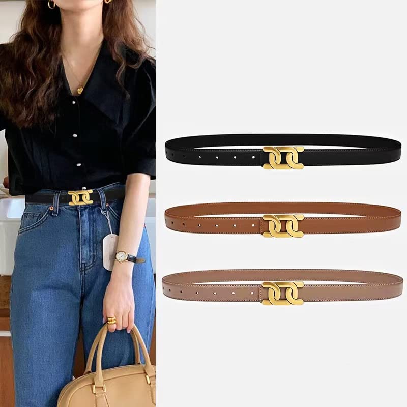 Yuangu Womens Belts for Jeans, Womens Leather Belt with Gold Buckle, Designer Belts for Pants Jeans Dresses (Black, 110cm(Fits 32"-39")) - Image 2