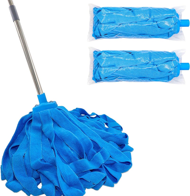 EaseYourDay Mop, One Stainless Steel Pole with Two Blue Microfiber Cloth Mop Heads - Image 1