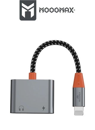 A Headphone jack and a dual charger with an iPhone (Lightning) port. It is made of fabric that is difficult to cut and easy to carry. It transmits sound and charges quickly and with high quality. - view 3