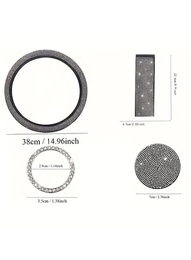 White Car Interior Accessories Kit Steering Wheel Cover Dashboard Protector Air Vent Clips - Image 2