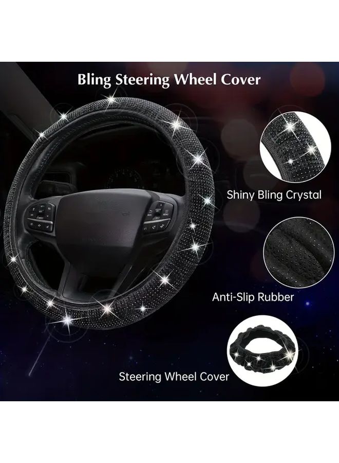 White Car Interior Accessories Kit Steering Wheel Cover Dashboard Protector Air Vent Clips - Image 3