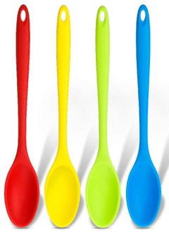 Patelai 4 Pieces Small Multicolored Silicone Spoons Nonstick Kitchen Spoon Silicone Serving Spoon Stirring Spoon for Kitchen Cooking Baking Stirring Mixing Tools (Dark Red, Green, Yellow, Blue)  - Image 2
