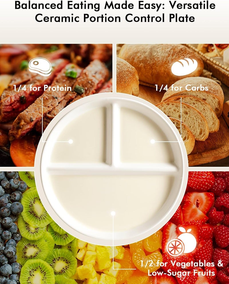 AISBUGUR Ceramic Portion Control Plate for Weight Loss9Inch Divided Plate for Adults3Compartment Portion Plate for Healthy EatingDishwasher  Microwave SafeWhite - Image 4