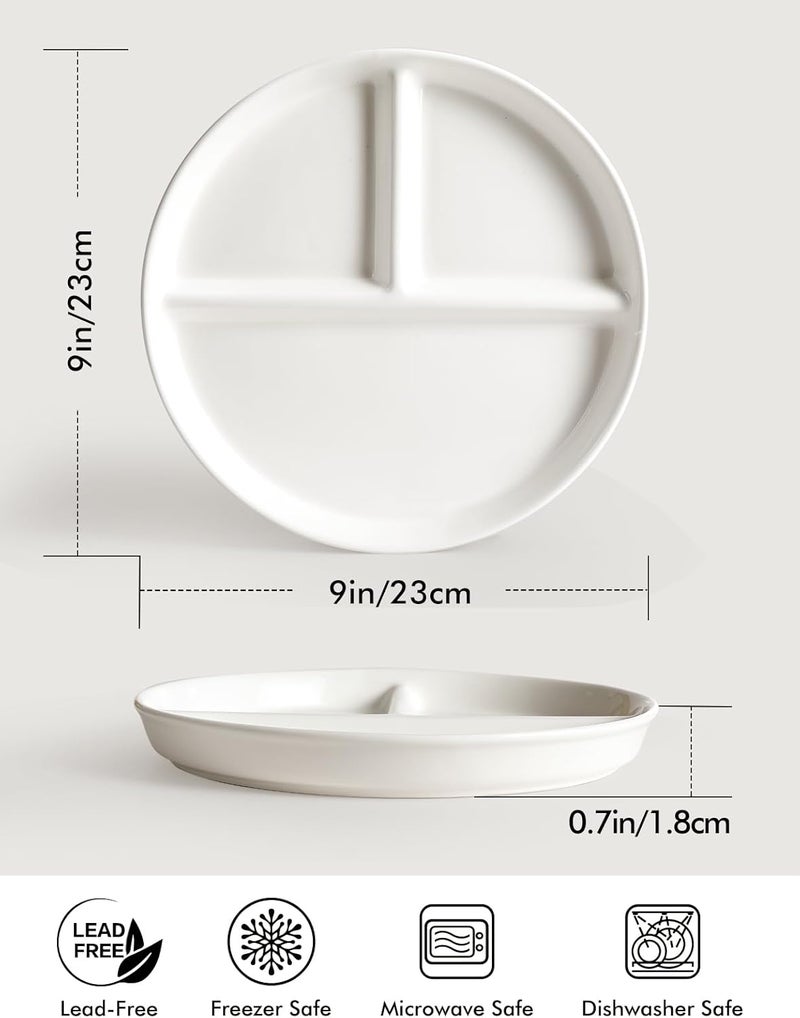 AISBUGUR Ceramic Portion Control Plate for Weight Loss9Inch Divided Plate for Adults3Compartment Portion Plate for Healthy EatingDishwasher  Microwave SafeWhite - Image 2