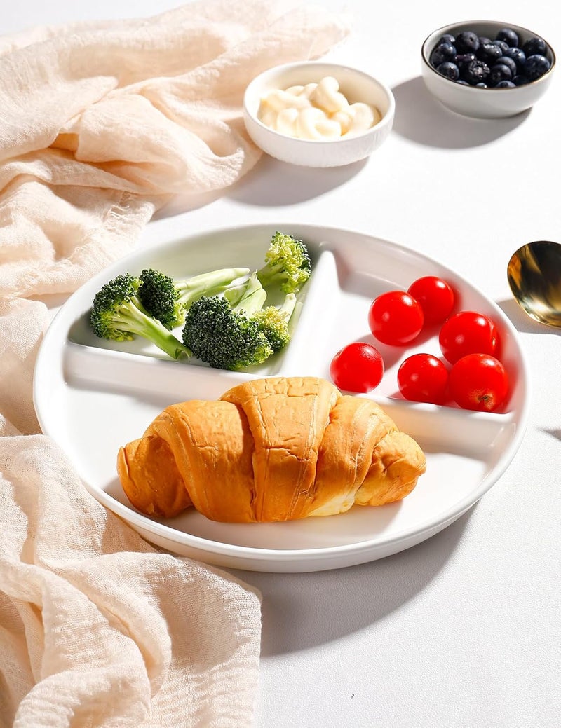 AISBUGUR Ceramic Portion Control Plate for Weight Loss9Inch Divided Plate for Adults3Compartment Portion Plate for Healthy EatingDishwasher  Microwave SafeWhite - Image 5