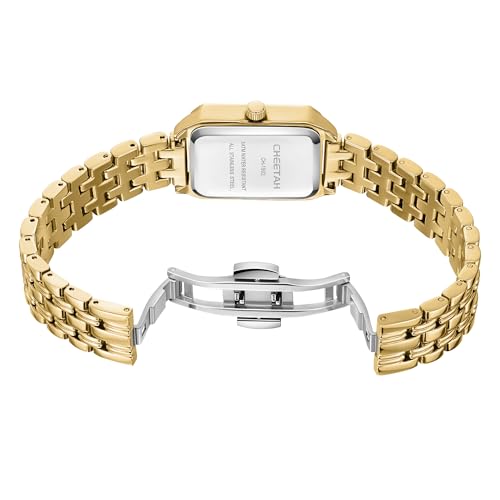 CHEETAH Womens GoldTone Dainty Watch Retro Style Rectangular Case and Stainless Steel Band Gift for Her - Image 3