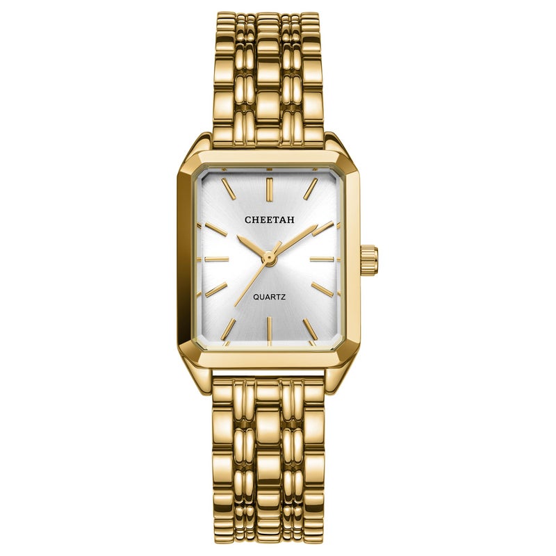 CHEETAH Womens GoldTone Dainty Watch Retro Style Rectangular Case and Stainless Steel Band Gift for Her - Image 2