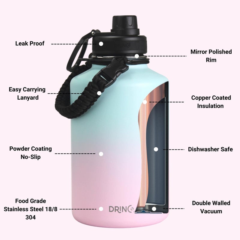 DRINCO Stainless Steel Water Bottle Spout Lid Vacuum Insulated Double Wall Water Bottle Wide Mouth (64oz 40oz 32oz 22oz 18oz 14oz) Leak Proof Keep Cold Sport Camping Hiking (64 oz  64oz Macaron) - Image 5
