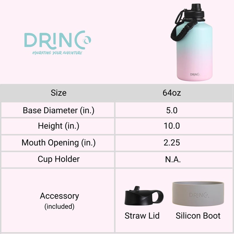 DRINCO Stainless Steel Water Bottle Spout Lid Vacuum Insulated Double Wall Water Bottle Wide Mouth (64oz 40oz 32oz 22oz 18oz 14oz) Leak Proof Keep Cold Sport Camping Hiking (64 oz  64oz Macaron) - Image 3