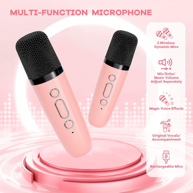 Mini Karaoke Machine with 2 Wireless Microphones for Kids - Image 4