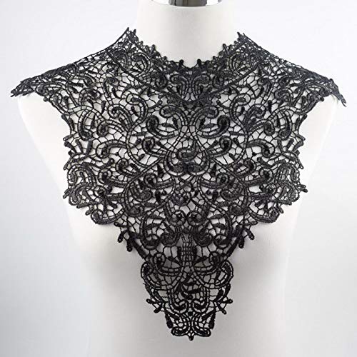 FEEPOP 1 Sets (Front/Back) Pink/Red/Black/White Lace Neckline Collar Beautiful Flower Lace Applique Trim, Lace Fabric DIY Sewing Supplies(2Slices) (Black) - Image 3