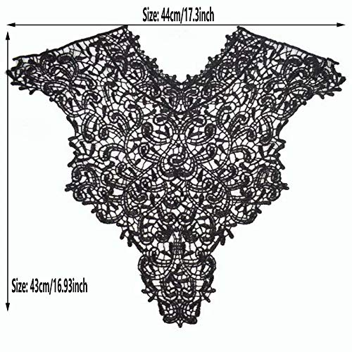 FEEPOP 1 Sets (Front/Back) Pink/Red/Black/White Lace Neckline Collar Beautiful Flower Lace Applique Trim, Lace Fabric DIY Sewing Supplies(2Slices) (Black) - Image 4