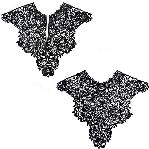 FEEPOP 1 Sets (Front/Back) Pink/Red/Black/White Lace Neckline Collar Beautiful Flower Lace Applique Trim, Lace Fabric DIY Sewing Supplies(2Slices) (Black) - Image 5
