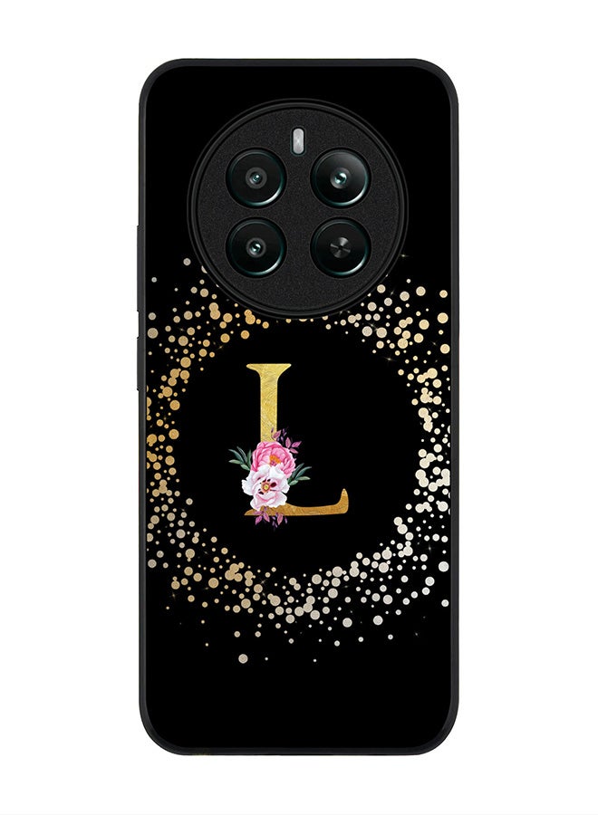 Stylizedd Rugged Black edge case for Realme 12 Plus 5G / Realme 12 4G Case Cover- Custom Monogram Initial Letter Floral Pattern Alphabet - L ( Black) - Image 1