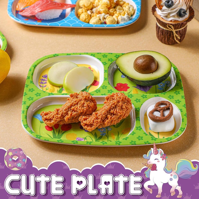 Hoolerry Hoolerry 4 Set Dinner Plate for Kids Boys Girls Dinnerware Divided Plates with Fork and Spoon Elk Shark Dinosaur Vehicle Excavator Unicorn Kids Dishes for Top Rack Dishwasher SafeMermaid - Image 5