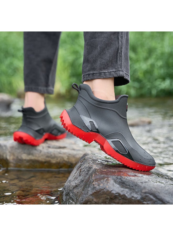 Blue Gull Shield Lanoudun Men's Short Rain Boots, Beach Combing Waterproof Shoes, Non-slip Fishing Boots, Lightweight Rubber Shoes Yx1029 Size 39 - Image 1