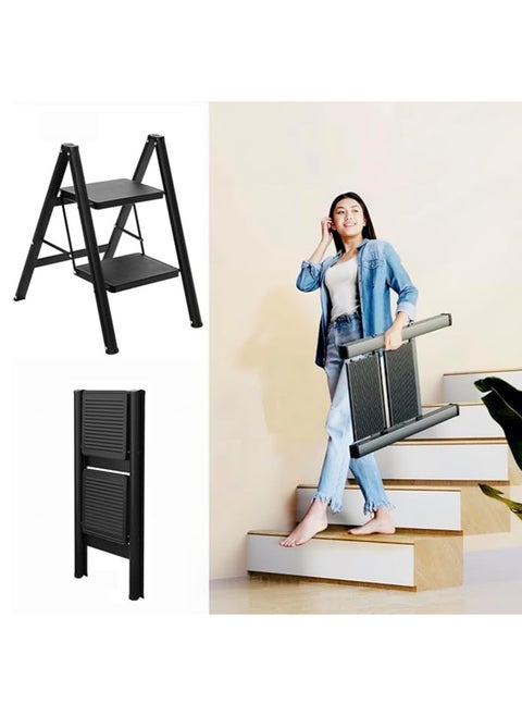 Multipurpose Step Ladder Folding Ladder with Anti-Slip Pedal Folding Step Stool Portable Lightweight Foldable Stepladder for Home Kitchen Library Office 150 KG Capacity (2 STEPS)