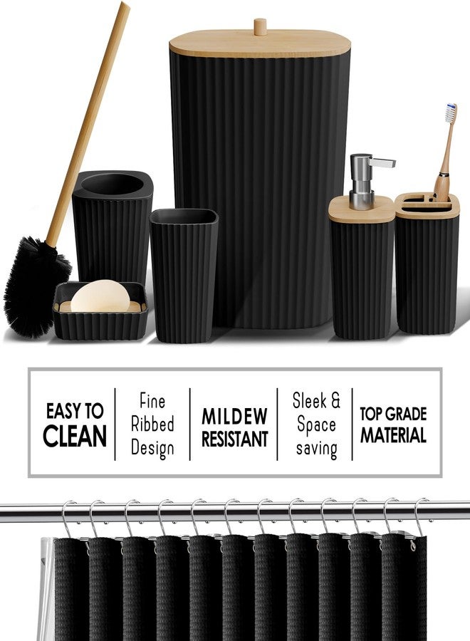 Clara Clark Bathroom Accessories Set - Bathroom Set, 20PC Bathroom Accessory Set, Black Shower Curtain Set, Toilet Brush, Trash Can & Soap Dispenser - Image 3