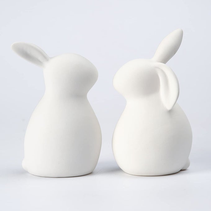 GOODSTART Ceramic White Rabbit Christmas Decorations Rabbit Thanksgiving Couple Rabbits Porcelain Modern Art Home Decoration Weddings Crafts Gift a Set of 2 Easter Bunny Rabbits Easter Decor