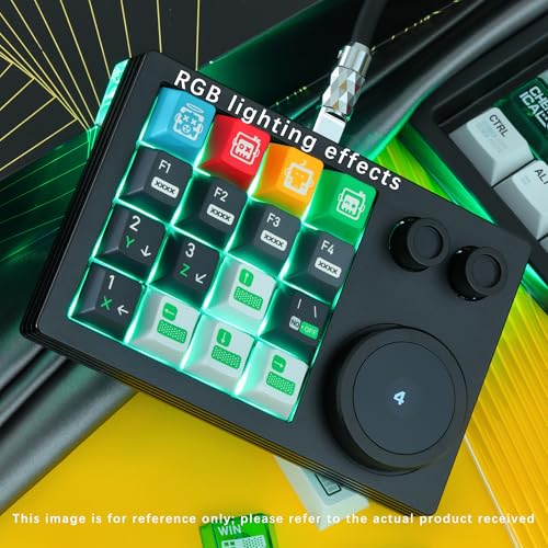 NLOFIN Macro Pad,Programmable Designer Macro Keyboard, 16 Keys Triple Knob and Screen with Macro Keypad,One Handed Gaming Keyboard for iOS,Windows (Black) - Image 2