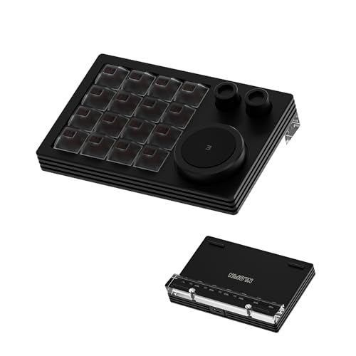 NLOFIN Macro Pad,Programmable Designer Macro Keyboard, 16 Keys Triple Knob and Screen with Macro Keypad,One Handed Gaming Keyboard for iOS,Windows (Black) - Image 1