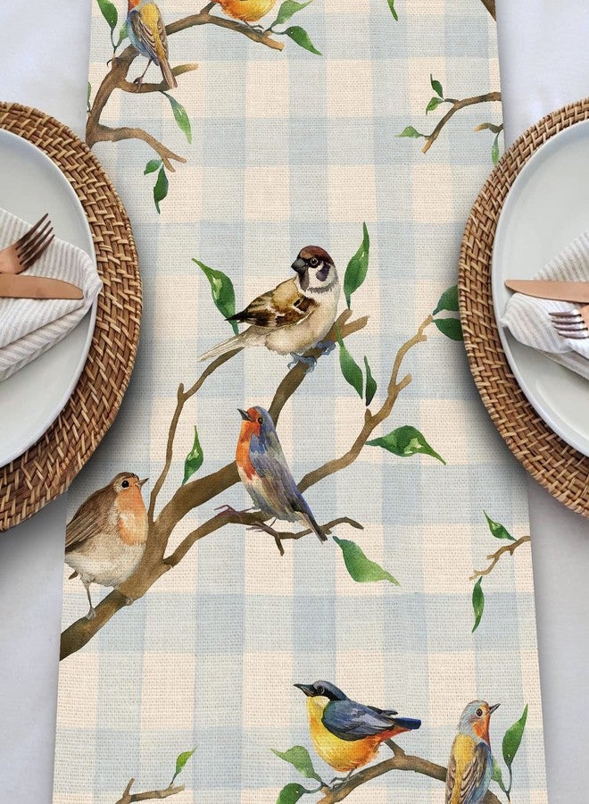 Seliem Spring Birds Tree Branches Table Runner, Buffalo Plaid Check Bluebird Robin Goldfinch Chickadee Home Kitchen Dining Decor, Summer Seasonal Farmhouse Decoration Indoor Outdoor Party Supply 13x36 - Image 5