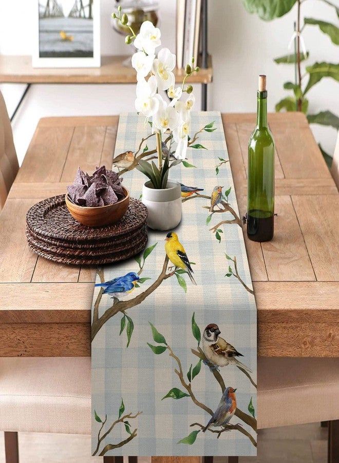 Seliem Spring Birds Tree Branches Table Runner, Buffalo Plaid Check Bluebird Robin Goldfinch Chickadee Home Kitchen Dining Decor, Summer Seasonal Farmhouse Decoration Indoor Outdoor Party Supply 13x36 - Image 2