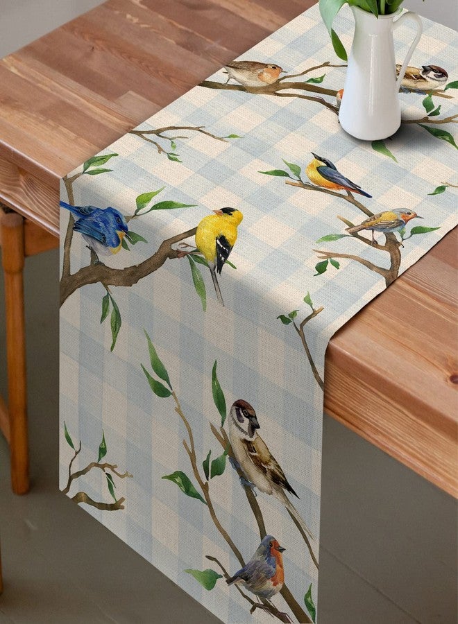 Seliem Spring Birds Tree Branches Table Runner, Buffalo Plaid Check Bluebird Robin Goldfinch Chickadee Home Kitchen Dining Decor, Summer Seasonal Farmhouse Decoration Indoor Outdoor Party Supply 13x36 - Image 3