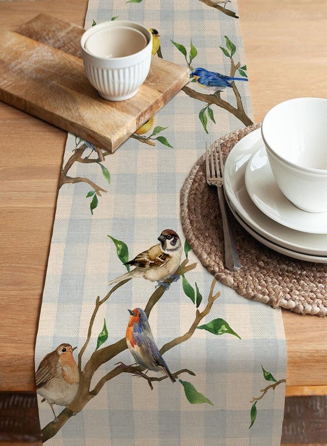 Seliem Spring Birds Tree Branches Table Runner, Buffalo Plaid Check Bluebird Robin Goldfinch Chickadee Home Kitchen Dining Decor, Summer Seasonal Farmhouse Decoration Indoor Outdoor Party Supply 13x36 - Image 4