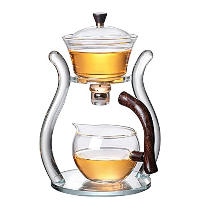 RORA Glass Teapot Set Semi Automatic Drip Rotating with Infuser Lazy Kungfu Tea pot Set Glass