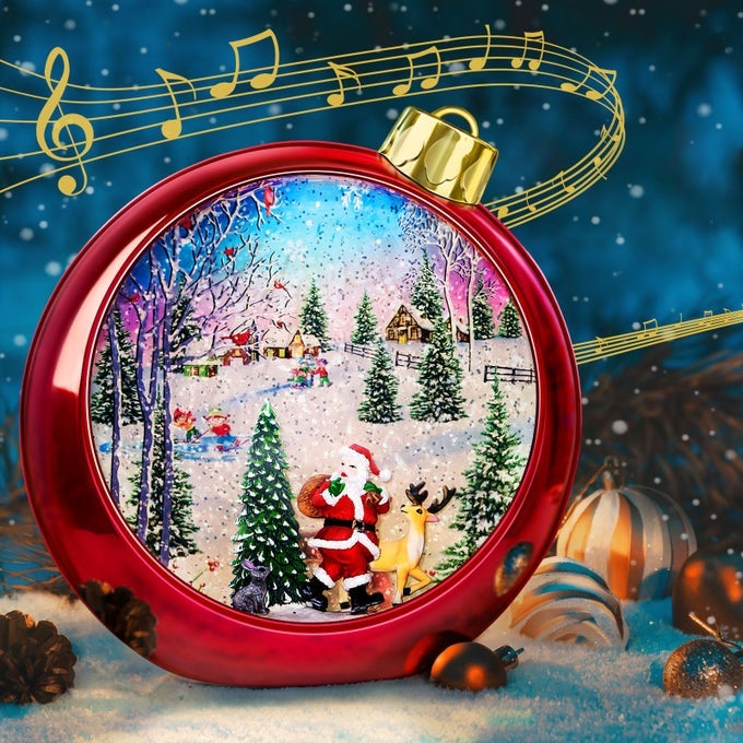 Large Size Christmas Snow Globes Lighted Up6H Timer Glitter Snow Globes Christmas with Music Box 8 Songs Red Round Lantern with Xmas Tree