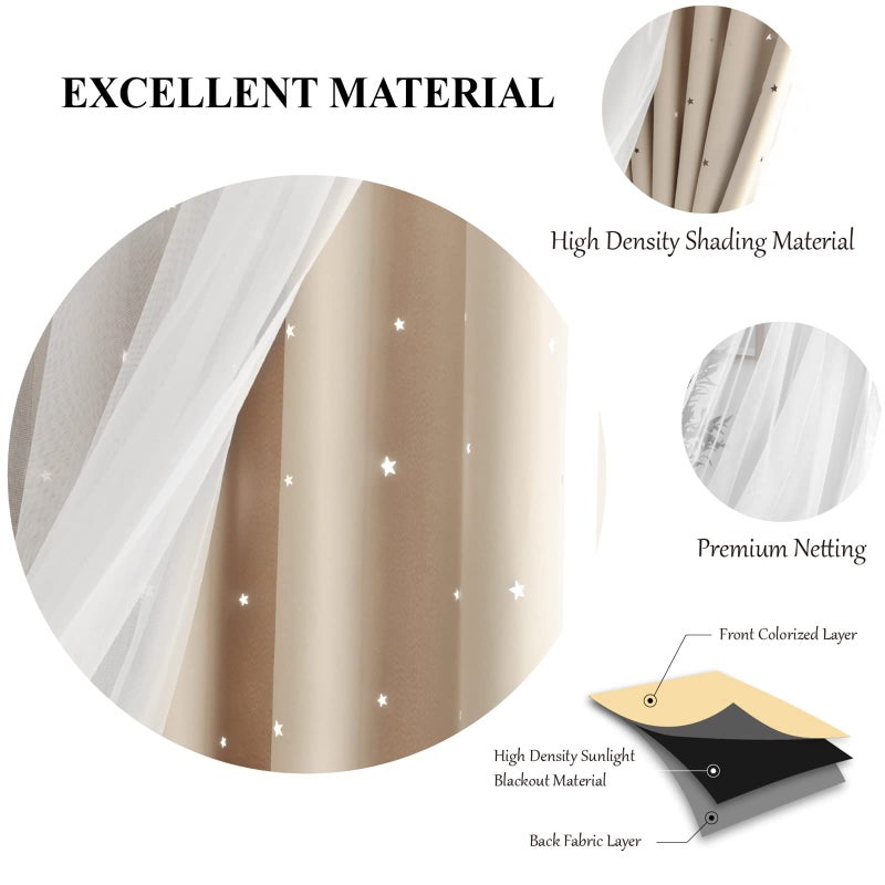 Loyala Stars Double Layer Blackout Curtains for Bedroom - Kids Cute Curtains, 84 Inches Long 1 Panel, Beige, 52 X 84 Inches - Image 3